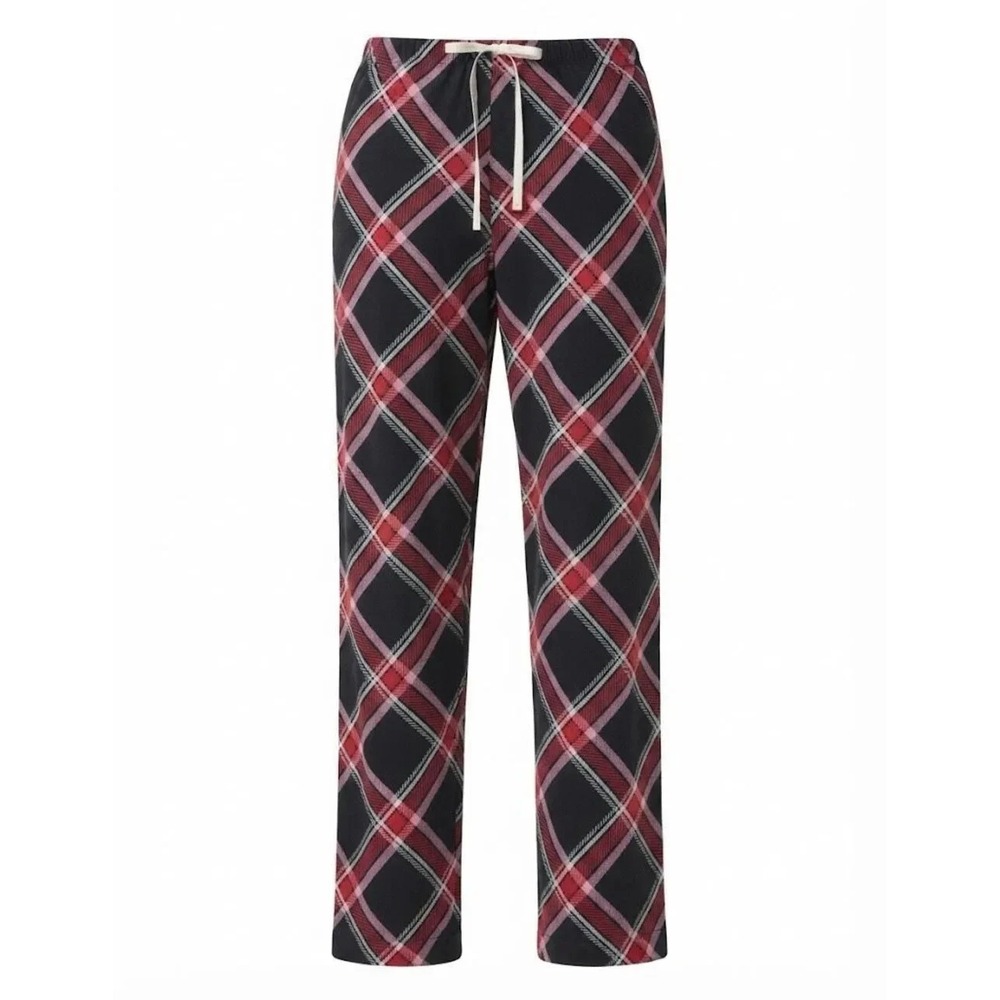 Hue Womens Size Large Perfect Plaid Mid-Rise Drawstring Pajama Pants Black 1427